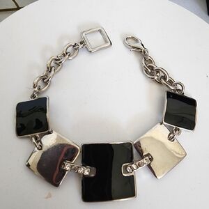 Vintage Silver and Black Square Link Bracelet